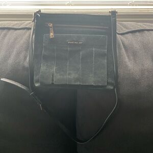 Spartina 449 Black Suede Crossbody Bag Tassel Pocket Leather Trim